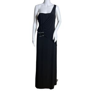 Joseph Ribkoff Dress Womens 10 Black Silver Glitter One Shoulder‎ Evening Gown